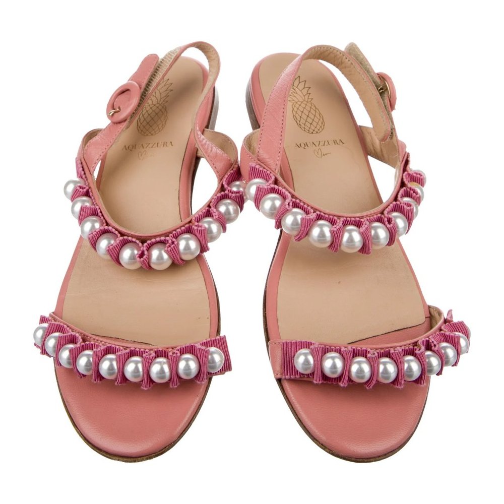 AQUAZZURA Girls' Low Pearl Pink Trimmed Sandals Shoes Size 2